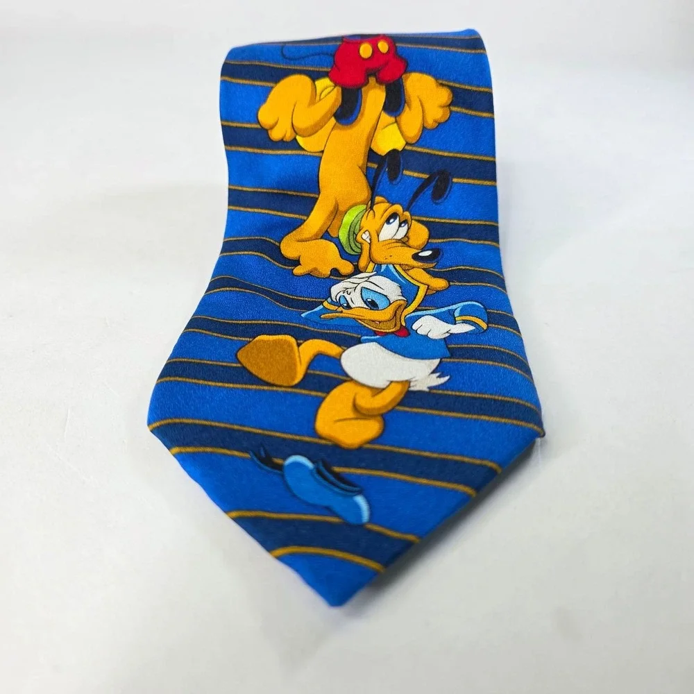 Walt Disney World Vintage Silk Tie Mickey Mouse Goofy Pluto Donald Duck Blue